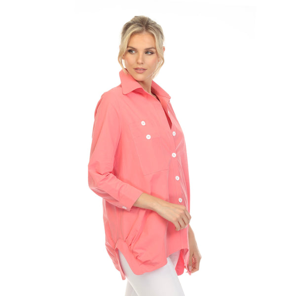 IC Collection Button Front Tunic Shirt in Coral - 4520B-CRL