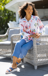 Floral Print Shirt in Melon/Multi - 47445-MLN - Size M Only!