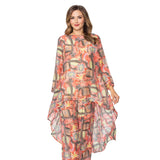Abstract Art Print Inspired High-Low Tunic in Coral - C1103T
