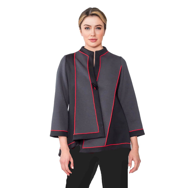 IC Collection Colorblock Jacket in Charcoal, Red & Black- 4940J -Size L &  XXL Only!