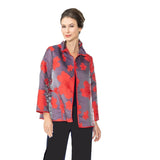 Blossom Jacquard Open Front Jacket In Red - 4757J-RD