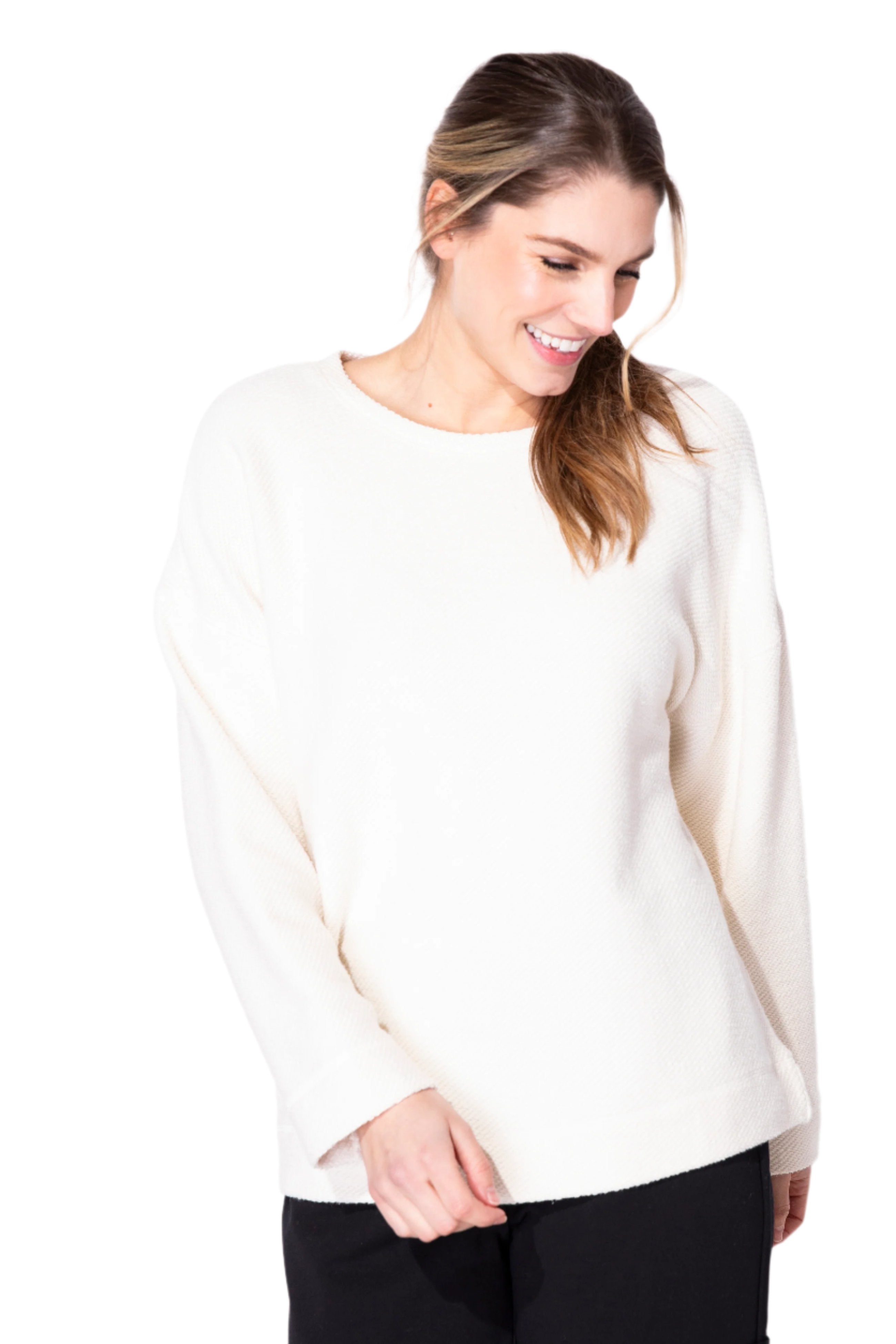 Cool Breeze Cotton Terry Pullover in Ivory - 20015-IVO - Sizes M