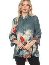 Exquisite Blossom & Dragonfly Print Blouse - 2030BMDM