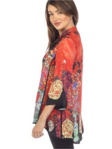 Japanese Art Inspired Hi-Low Blouse in Red Multi - 2030LMTS