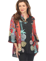 Japanese Art Inspired Hi-Low Blouse in Red Multi - 2030LMTS