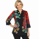 Citron Asian Floral Vase Print High-Low Blouse - 2030LMT