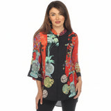 Japanese Art Inspired Hi-Low Blouse in Red Multi - 2030LMTS