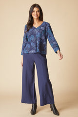 Habitat Leaves Inverted Pleat Top - Navy - image 4