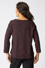 Pucker Weave Mosaic Print Button Pullover - 21748