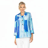 Artful Abstract Print Wing Collar Jacket - C1039J-BLU