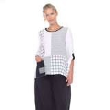 Geometric Colorblock Tunic in Black & White - 2219