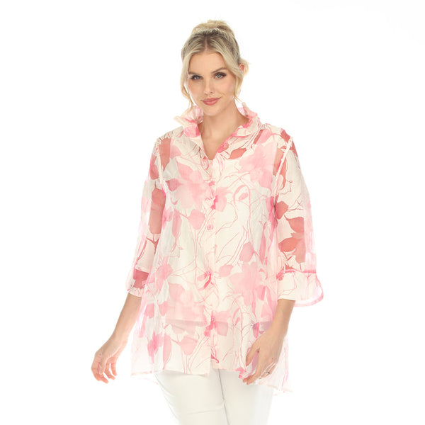 IC Collection Sheer Floral Hi-Low Blouse in Watermelon - 2277J-WM - Sizes S, L & XXL