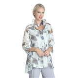Sheer Floral Hi-Low Tunic Blouse in Blue/Grey - 2277J-BG -