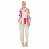 Artful Abstract Print Wing Collar Jacket in Pink - C1039J-PNK