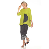 Polka-Dot Trim Asymmetric Tunic in Lime/Black/White - 3746