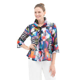 Colorful  Musical Collage Print Button Front Jacket - 2440-MLT