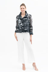 Black & White Newspaper Collage Biker Jacket - 2447