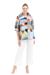 Geometric Colorblock Swing Jacket - 2449-MLT