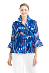 Vibrant Spiral-Print Sheer Jacket in Blue/Multi - 2458-BLU