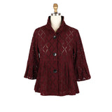 Harlequin-Inspired Diamond Eyelet Jacket in Rich Burgundy - 2469-MRN