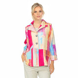 Artful Abstract Print Wing Collar Jacket in Pink - C1039J-PNK