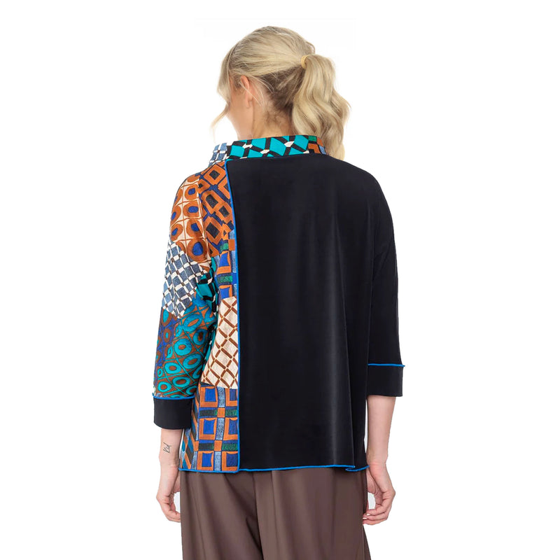 IC Collection Mixed-Print Tunic Top in Teal Multi - 5071T - Size S Only!