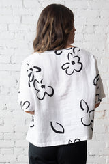 Pop Art Linen Side Step Top in Black & White -262138