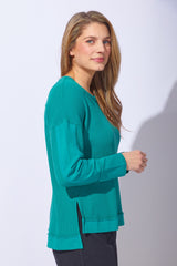 Waffle Knit Crew Neck Pullover - 26533