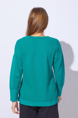 Waffle Knit Crew Neck Pullover - 26533