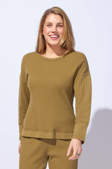 Waffle Knit Crew Neck Pullover - 26533