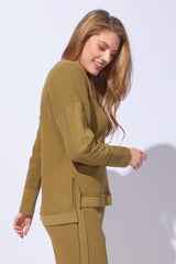 Waffle Knit Crew Neck Pullover - 26533