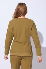 Waffle Knit Crew Neck Pullover - 26533