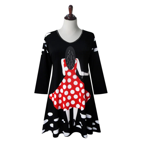 Valentina Polka-Dot Dress-Print V-Neck Tunic in Multi - 26789-TU