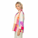 Artful Abstract Print Wing Collar Jacket in Pink - C1039J-PNK