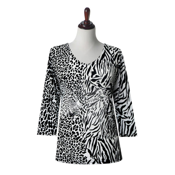 Valentina Tiger Leopard-Print V-Neck Top in Multi - 27179