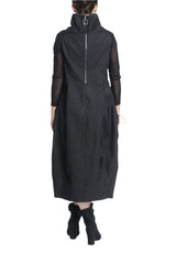 Textured Sleeveless Cocoon Dress in Black - 2731D