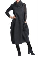 Textured Sleeveless Cocoon Dress in Black - 2731D