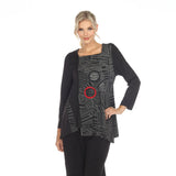 Mixed-Media Square-Neck Tunic in Red/BlackGrey - 2748