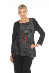 Mixed-Media Square-Neck Tunic in Red/BlackGrey - 2748