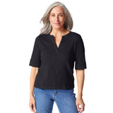 Split V-Neck Cotton Tee - 27521