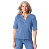 Split V-Neck Cotton Tee - 27521