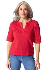 Split V-Neck Cotton Tee - 27521