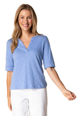 Split V-Neck Cotton Tee - 27521