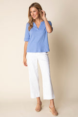 Split V-Neck Cotton Tee - 27521
