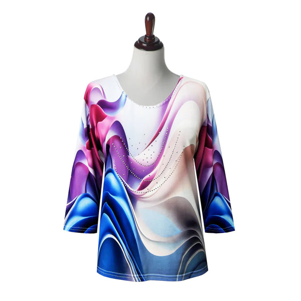 Valentina Mixed Waves-Print V-Neck Top in Multi - 27810