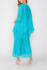 Floral Textured Ankle Pant in Turquoise - 7789P-TQ