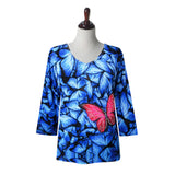 Valentina Red Butterfly Print V-Neck Top in Multi - 29030