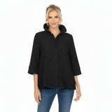 Button Front Blouse in Black - 3075SOL-BK