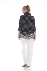 Mixed Dot Button Front Blouse in Black & White - 3101