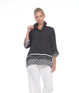 Mixed Dot Button Front Blouse in Black & White - 3101